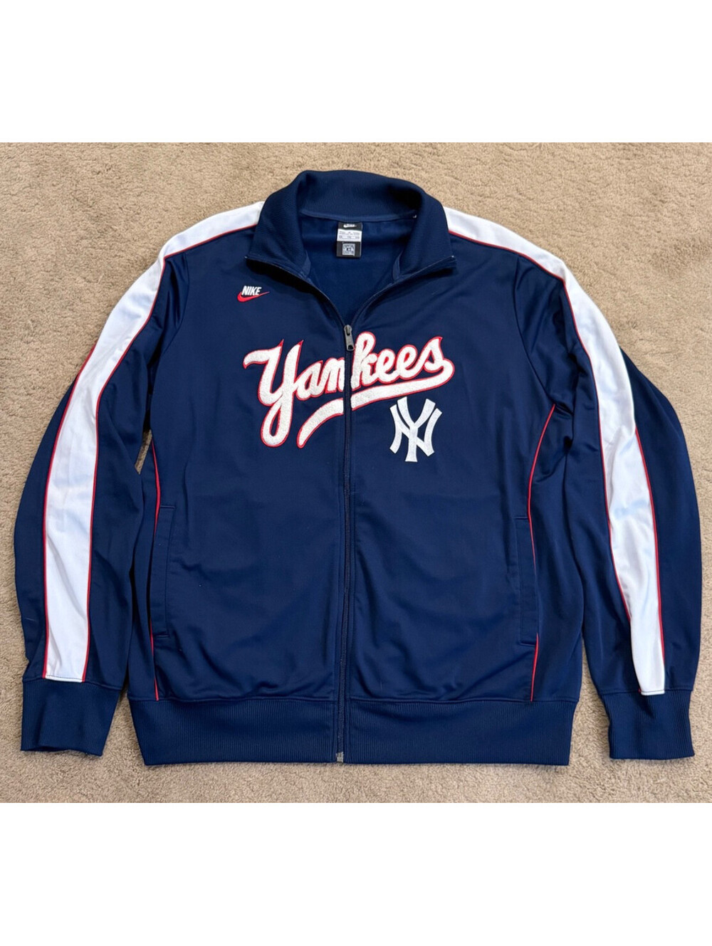 New York Yankees Cooperstown Nike Track Jacket Fuzzy Logo Patch Mens 2XL Navy